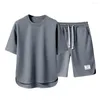 Men's Tracksuits Tracksuit Summer Casual Outfit O-neck Short Sleeve T-shirt Elastic Drawstring Waist Wide Leg Shorts Set Activewear