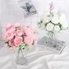 Gedroogde bloemen kunstmatige zijden bloemen roze pioenroos klein witte bruid boeket voor vaas huis feest trouwkamer nep planten decoratie goedkope rekwisieten