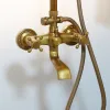 Set Kemaidi Antique Brass Rainfall Shower Set Handshower Faucet Bathtub Shower Faucets Solid Brass Bathroom Hot Cold Mixer Tap