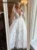 Country Deep V-Neck Long Sleeve A-Line Wedding Dresses Illusion 3d Floral Lace Bridal Gowns Robe de Mariee