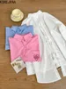 Blusas para mujeres Korejpaa Camisa de mujeres elegantes 2024 Camisas de bordado de bordado de primavera Extremada hacia atrás hueco