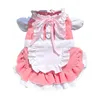 Dog Apparel Maid Style Costume For Small Cat Blue Pink Dress With Leash Ring Birthday Party Holiday Outdoor Outfit Cute