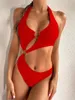 Frauen Badebekleidung Ringe sexy angeschnallte Frauen hohl ein Stück Badeanzug Monokini Push Up Female Cross Rücken hohe Beinbadestrand Schwimmkleidung