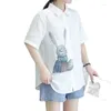Blouses feminina Primavera de algodão da primavera Camisa impressa Mulheres lapela Manga curta Doce garota top