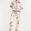 Dwuczęściowe spodnie damskie Hirigin Women Graphic 2 strój z krótkim rękawem guziki w dół bluzki szerokopasmowe salon letni wakacje
