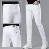 Spring 2023 Thin Mens Jeans Korean Edition Slim Fit High End European Pure White b Family Pants