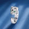 Eyika Gümüş Renk Zirkon Yeşil Göz Leopar Baş Yüzüğü Siyah Emaye Kişilik Hayvan Ayarlanabilir Açık Kadın Parmak Takı 240420