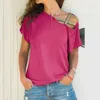 Women's Blouses Shirts Womens Irregular Short Slve T Shirts Casual Oblique Shoulder Cross Tops Sexy T Shirts Loose Summer 2024 30776 Y240426