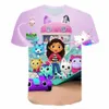 T-shirts T-shirt de dessin animé Gabby Dollhouse 3D Vêtements de rue imprimés pour garçons et filles mignons T-shirt surdimensionné de la mode décontractée pour enfants TOPL2404