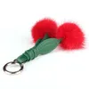 Leuke grappige donzige echte nertsenbont pompom kersenauto sleutelhanger voor sleutels bont pom key chain dames tas charme rugzak hanger 240428