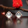 Boucles d'oreilles étalon design d'origine Silver Diamond Rose Gold Natural Chalcedony ovale pour les femmes Charmes rétro Lumière Luxe Bijoux de mode