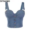 女性の戦車CAMISSXTHAENOOFASSIONABLE AND SEXY DENIM JEANS WOMENS BUTTON BUSTIER BRA PARTY NIGHT PARTY CUT TOP TANK TOP PLUS ROPA DE MUJERL24029カットカットトップタンクトッププラスサイズ