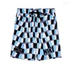 Tracksuits voor heren blauw geruit shirt suit merk ontwerp v-neck mannen korte mouwen shorts brief print mode mode strandvakantie