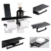 Set Matte Black Double Toilet Roll Paper Holder Bathroom Accessories Wc Towel Holder Rack Shelf Aluminum Material