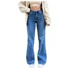 Jeans féminins droits hauts streetwear bleu petit petit ami pantalon denim pantalons dames larges de jambe