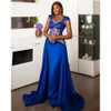 Aso Ebi Blue 2024 Royal Mermaid Prom Dress Lace Beaded Satin Evening Formal Party Second Reception 50Th Birthday Engagement Gowns Dresses Robe De Soiree Zj14 es