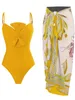 Mutade de banho feminina S - XL 5 cores com roupas de banho de sarongues impressas de uma peça de banho de banho de maiô alta perna alta