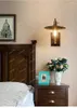 Lampa ścienna sypialnia retro tło solidne drewno francuskie antyczne szkło 2024 dekoracja korytarza