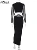 Vestidos informales Habris Sexy Black Hollow Out Long Dress Party Evening Fit For Women 2024 Fall manga Maxi Fodycon Patchwork