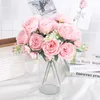 Fleurs séchées Fleurs de soie artificielle Rose Péonie petite mariée blanche Bouquet pour vase Home Party Mariage Fake Plants Decoration Accessoires bon marché