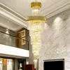 Stor topp lång kristallledande ljuskronor hotellhall vardagsrum lyxigt flerskikt trappa belysning svart rostfritt stål ljus