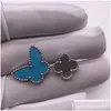 Bands bagues marques Luxury Love Sweet Clover Butterfly Designer Fomen Women Mother of Pearl Blue Limited Edition mignon Charme Elegant Ring Dhjew