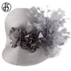 Wide Brim Hats Bucket Hats FS Imitation Straw Big Derby Fascinator Hat For Wedding Women White Flower Headpiece Headband Fancy Feather Race Hair Accessorie Y240426