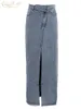 Clacive vintage losse chique rokken voor vrouwen elegante hoge taille kantoor dame lange rok mode blauwe denim rok vrouwelijke kleding 240415