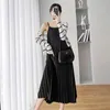 Moderskapsklänningar 2024 Summer Korean Fashion Pregnant Womens Dress Patch Work Suit Stor Loose Wear Q240427