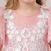 Mädchenkleider New Childrens Nagel Perle Mesh Prinzessin Kleid weiße Hochzeitskleidershow Kleid Große Kinderflausch für 4-14 Jahre