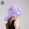 Chapeaux à bord large chapeau seau fs 2024 Femme Kentucky Derby Chapeaux pour femmes Organza Sun Sombrero avec une fleur de fleur en mesh Bride Church Cocktail Fedora Y240426