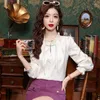 Frauenblusen Satinhemden Frühling/Sommer Drucke chinesische Stil losen Langarm Frauen Tops Rüschen Vintage Kleidung Ycmyunyan