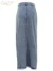 Clacive vintage losse chique rokken voor vrouwen elegante hoge taille kantoor dame lange rok mode blauwe denim rok vrouwelijke kleding 240415