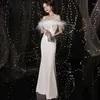 Robes de fête plume ivoire sirène longue sueur dame girl girl girl girl girl princess manimaild banquet bal room robe