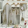 Bathrobe de longueur pour femmes set en soie printemps automne imprimé floral dames robe de chambre 4 pièces pyjama en satin d'été set satin 240418