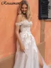 Vintage Illusion 3D Floral Lace A-Line Wedding Dresses Off The Shoulder High Split Bridal Gowns Robe De Mariee