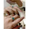 Wedding Rings Ins Simple Fashion Jewelry 925 Sterling Sier Water Drop Emerald Cz Diamond Gemstones Party Eternity Women Open Adjusab Dhlov