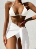Women's Swimwear 2024 Sexy White Halter 3PCS Tied Skirt Bikini Set Women High Waist Cut Swimsuit Female Push UP Swimwear Backless Bathing Suit