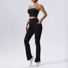 AL Yoga Suit Sports Bra+Leggings para mujeres para mujeres Femenina Fitness Run Train que absorbe las correas delgadas de hombro delgados recolectados Micro pantalones con bolsillo con bolsillos