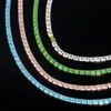 2024 New Square Shaped Bling CZ Neon Enamel Colorful Tennis Chain 16" Choker Necklace Luxury Women Wedding Gift Fashion Jewelry