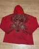 Erkek Hoodies Sweatshirts Gotik Kafatası Deseni Erkekler İçin Kırmızı Hoodie Baskısı 2024 Hip-Hop Günlük Kişilik Vintage Zip Up Street Giyim Sokak Giyim Harajuku Baggy D240429