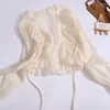 Cardigã de malhas femininas com lacas de aranha de renda verão Camas de chiffon de capa curta capa de chiffon