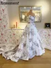 Elegant Strapless Floral Printing A-line Wedding Dresses Sleeveless Pleat Bridal Gowns Robe De Mariee