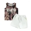 Kledingsets Toddler Boys Summer 2pcs Outfit Mouwloze letter Afdrukken Dye Vest Wittrekkings shorts