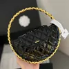 Shiny Patent Leather 24C Designer Women Handbag Semi Circular Gold Metal Hollow Handle Luxury Coin Purse Gold Hardware Portable Makeup Bag Leather Quilted 16cm