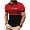 Män sommar casual sport lapel polo skjorta smal fit affär kort ärm rand 240423