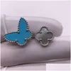 Bands bagues marques Luxury Love Sweet Clover Butterfly Designer Fomen Women Mother of Pearl Blue Limited Edition mignon Charme Elegant Ring Dhjew