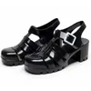 Dress Shoes 2024 Women Jelly Summer Sandals Square High Heels Transparant Platform Sandal Lady Silver Sapato Social