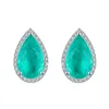 Stud -oorbellen 2024 6 9mm druppelvormige synthetische grootmoeder Emerald voor vrouwen 925 Sterling Silver