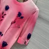 426 2024 Runway Summer Märke Samma stil Kort ärm Pink Flora Print Crew Neck Fashion Clothes Högkvalitativ kvinnor Weilae377